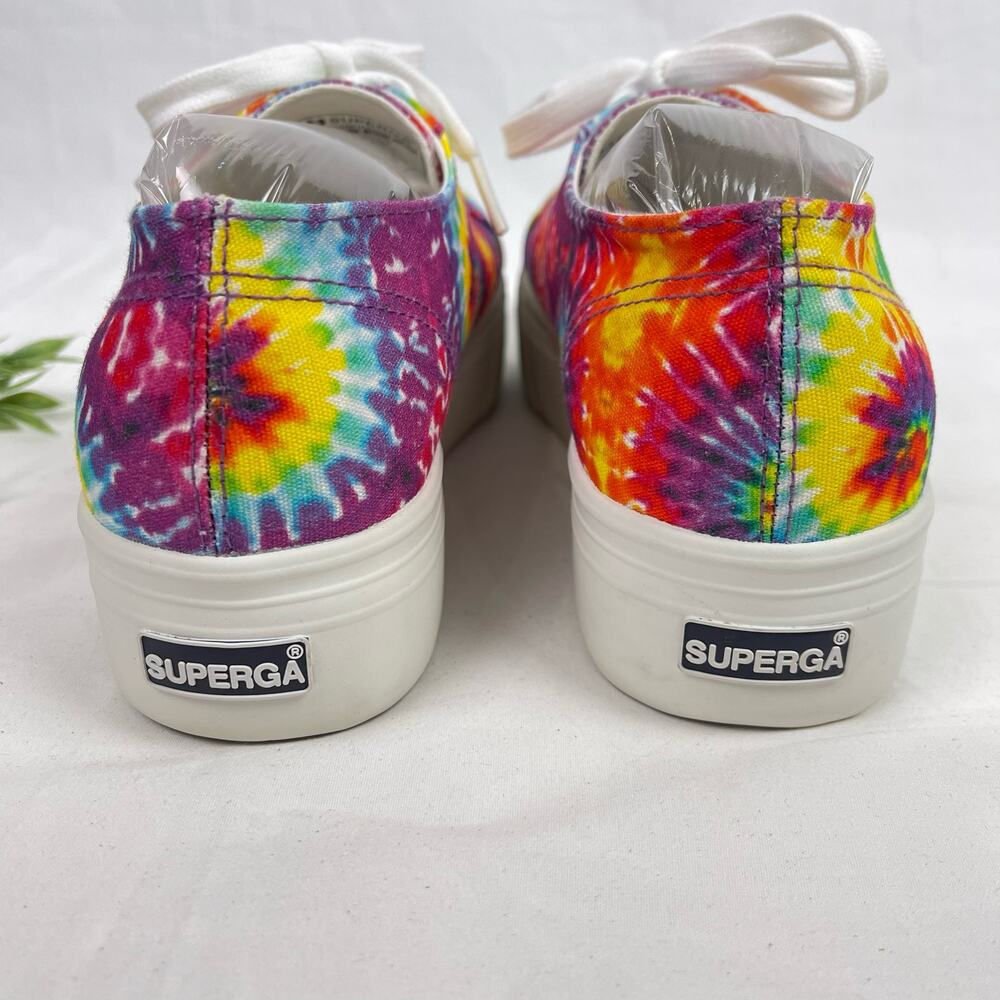 Superga Canvas Platform Sneakers Rainbow Tie Dye Womens 8.5 - 9 Like New - Picture 4 of 9